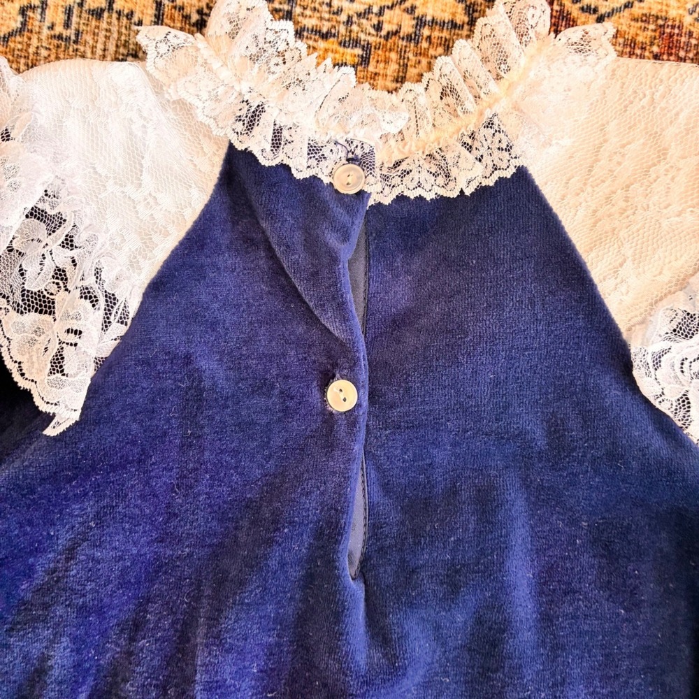 Vintage Evy Girls Royal Blue Velvet Lace Collar Dress Size 6 S4849K Made in USA - Picture 7 of 7